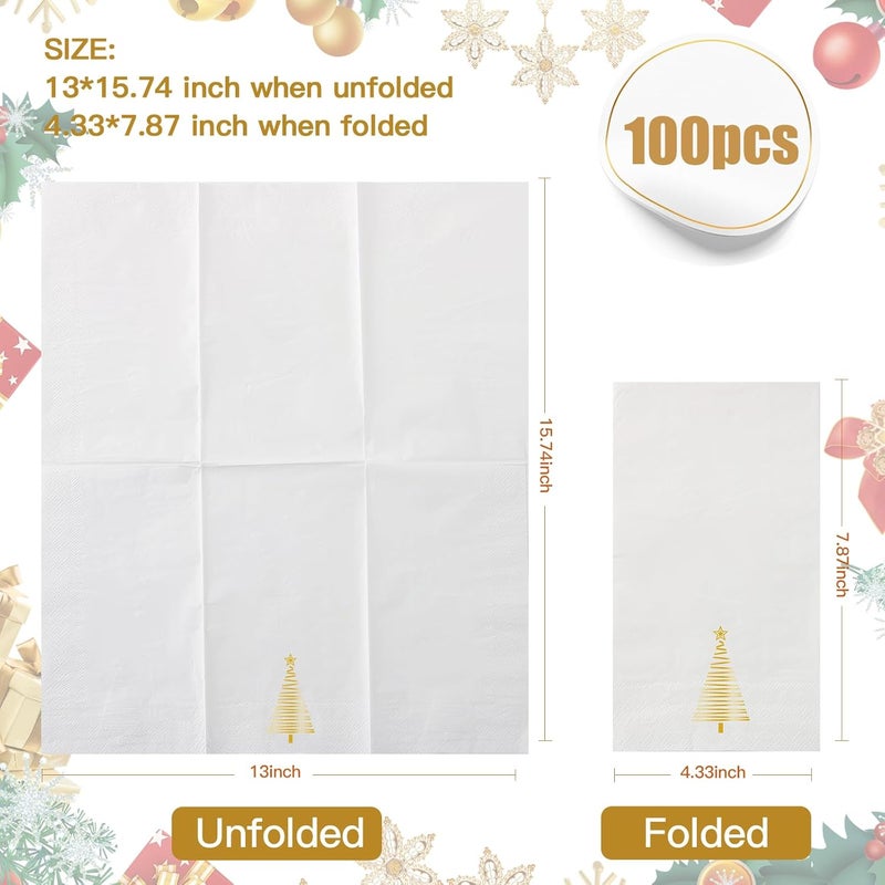 Tamone 100PCS 3-Ply Christmas Napkins - Gold Christmas Tree Napkins Disposable - Premium Quality Gold Dinner Napkins Soft and Absorbent - Image 2